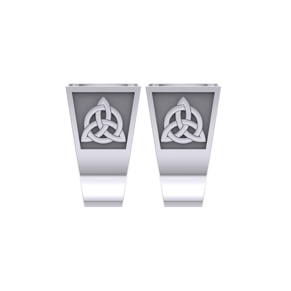 Viking God Thor Runic Silver Signet Men Ring with Triquetra Design TRI1972