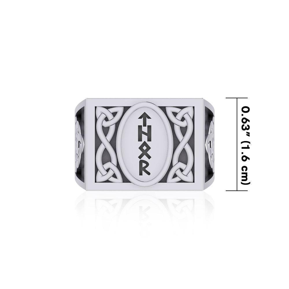 Viking God Thor Runic Silver Signet Men Ring with Triquetra Design TRI1972