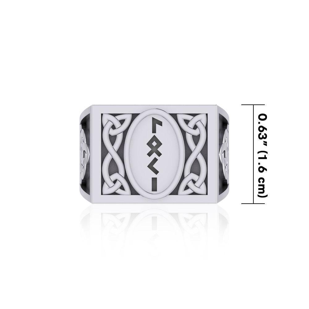 Viking God Loki Runic Silver Signet Men Ring with Triquetra Design TRI1974