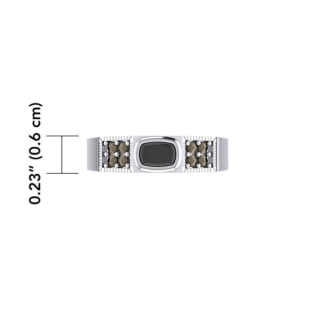 Modern Band Ring with Inlay Stone and Marcasite TRI1977