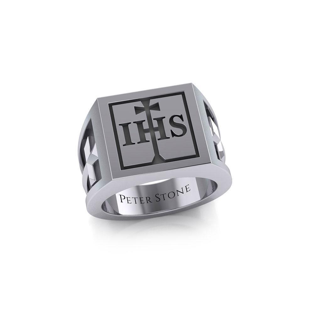 The I H S Cross Silver Signet Men Ring TRI1979