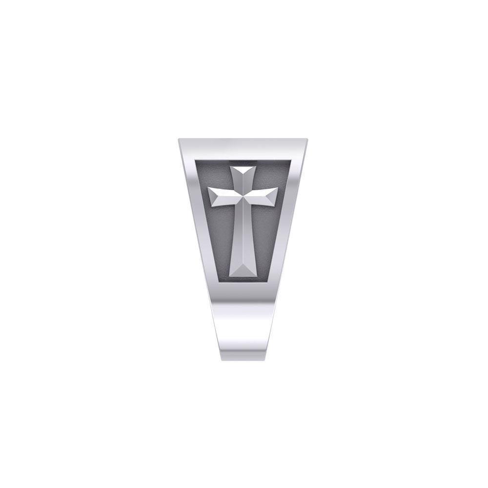 The I H S Cross Silver Signet Men Ring TRI1979