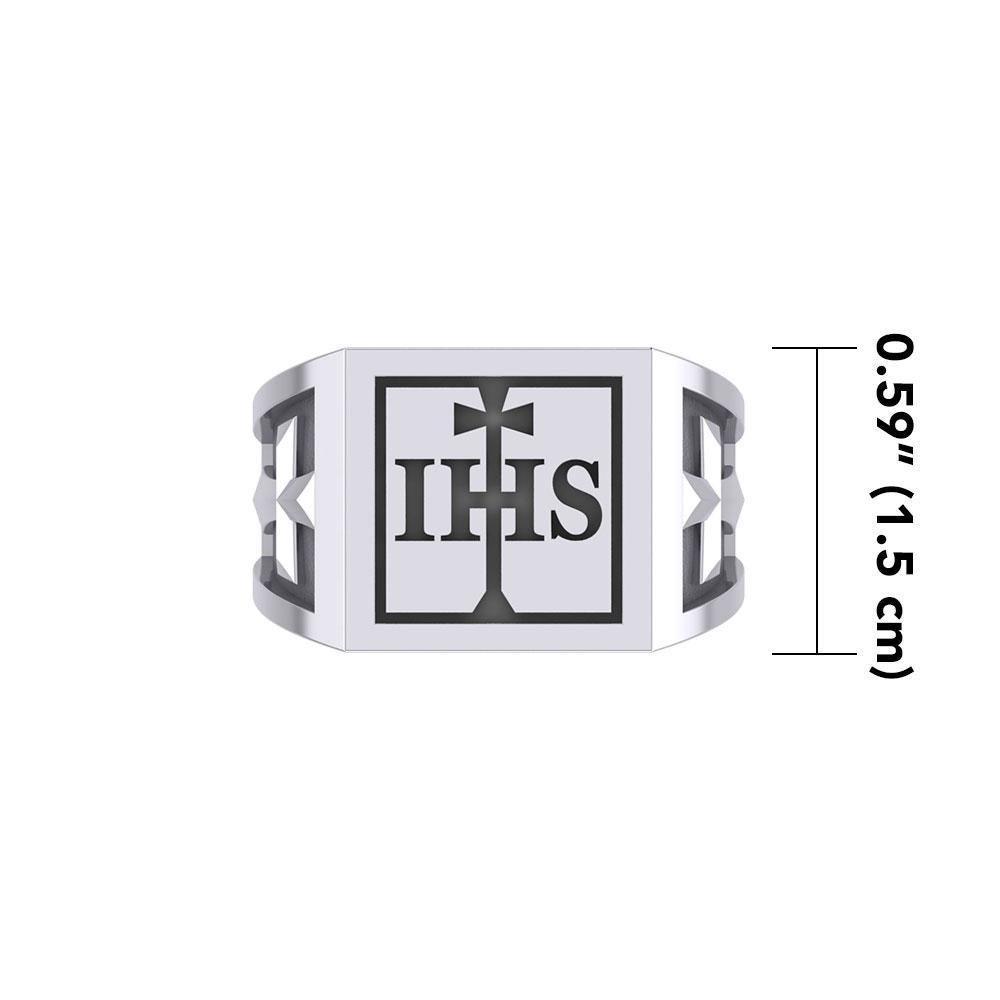 The I H S Cross Silver Signet Men Ring TRI1979