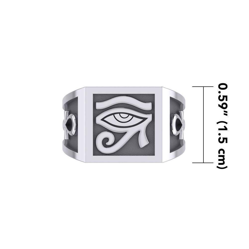 The Eye of Horus and Ankh Silver Signet Men Ring TRI1980