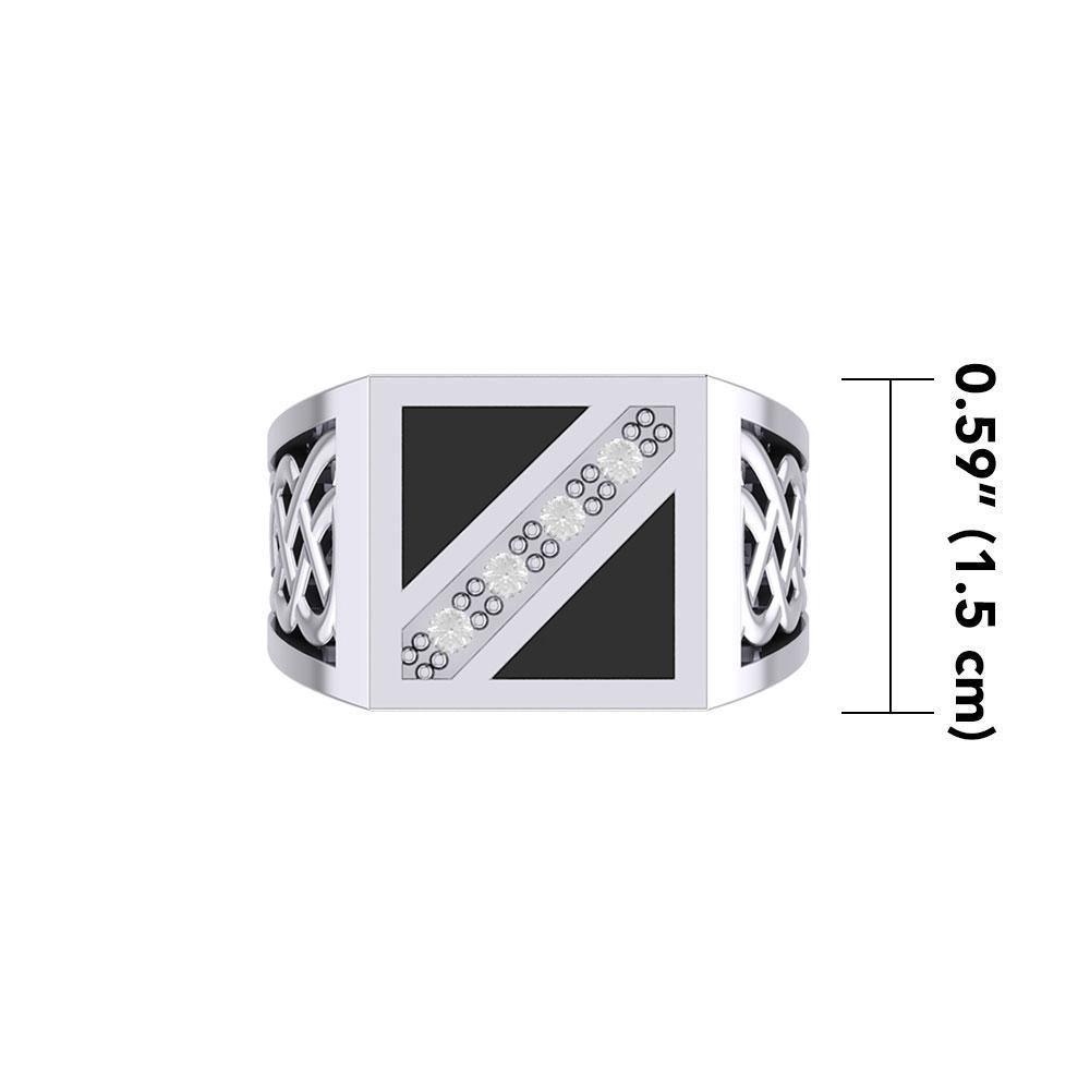 The Flag with Celtic Silver Signet Men Ring TRI1981