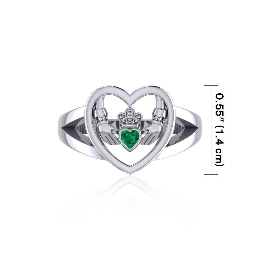 Claddagh in Heart Silver Ring with Gemstone TRI1992