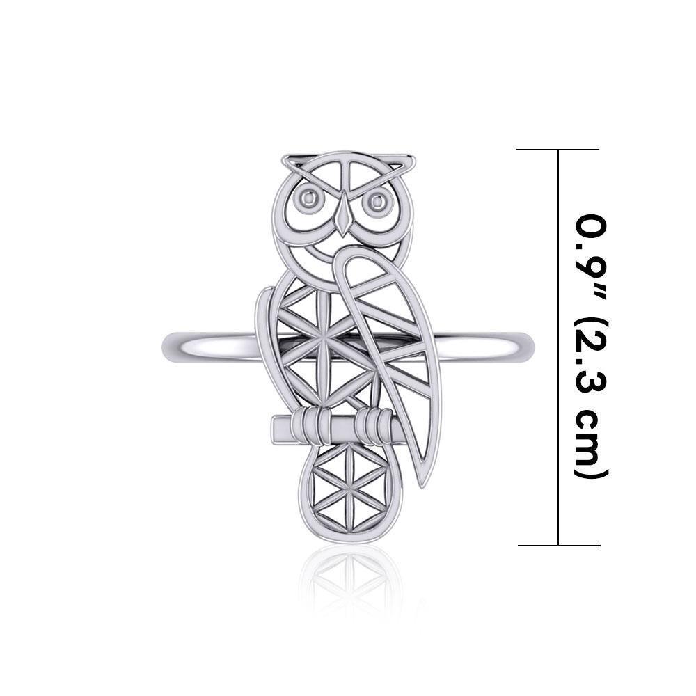 Silver Flower of Life Owl Ring TRI2123