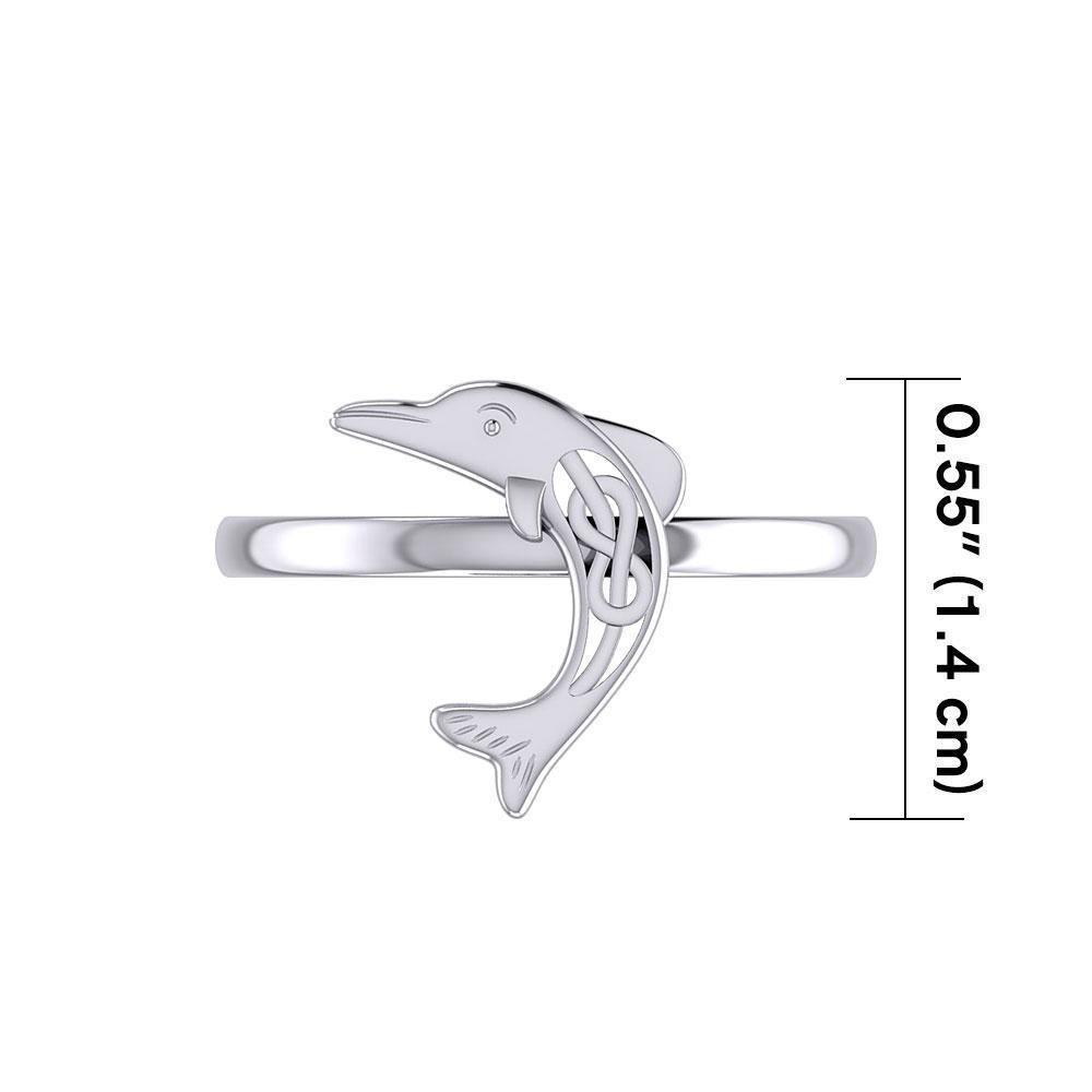 Celtic Joyful Dolphin Sterling Silver Ring TRI2164