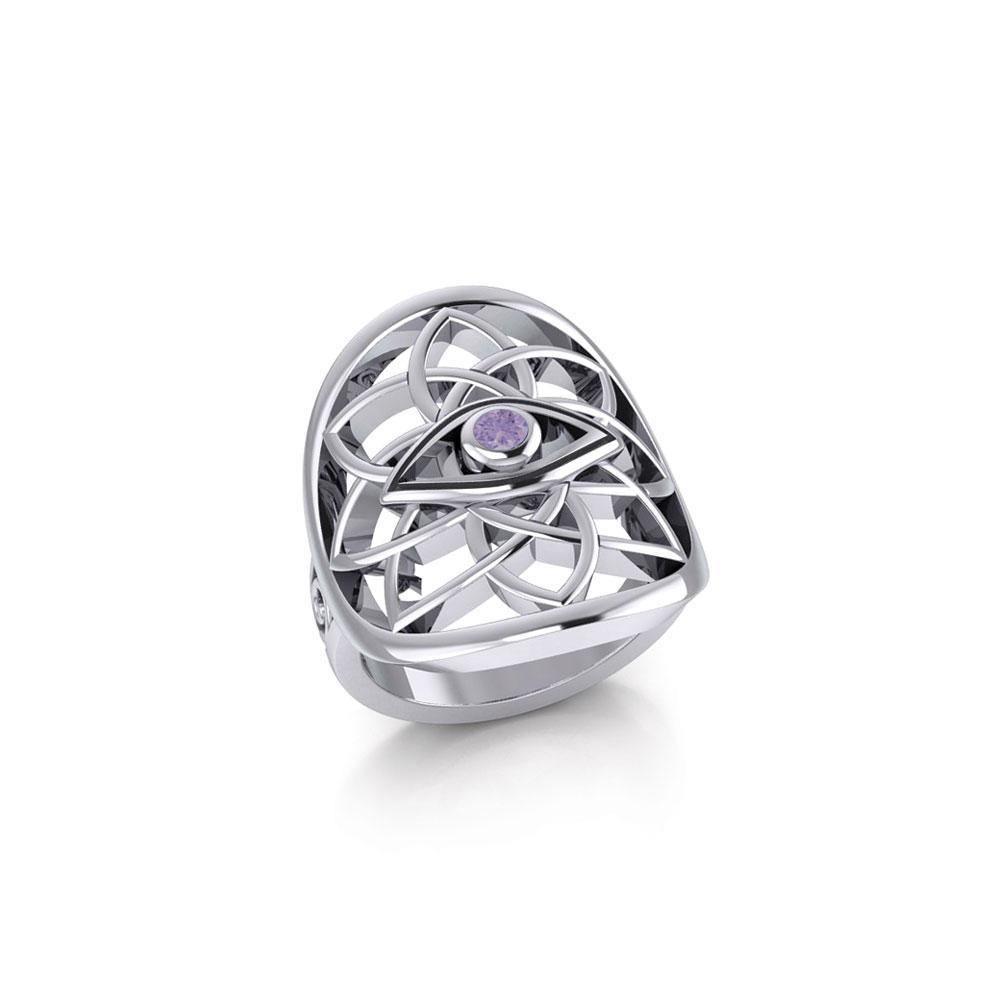 Flower of Life Eye Silver Ring with Gem TRI2168
