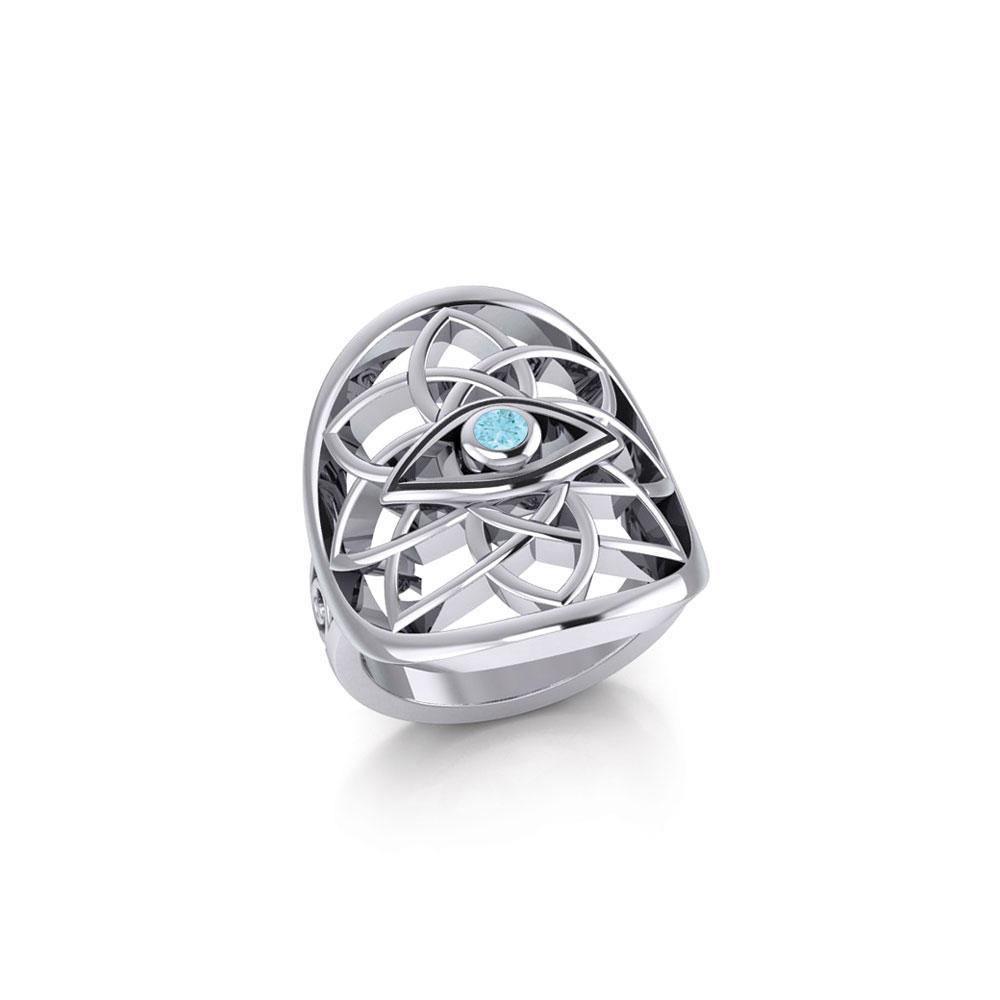 Flower of Life Eye Silver Ring with Gem TRI2168