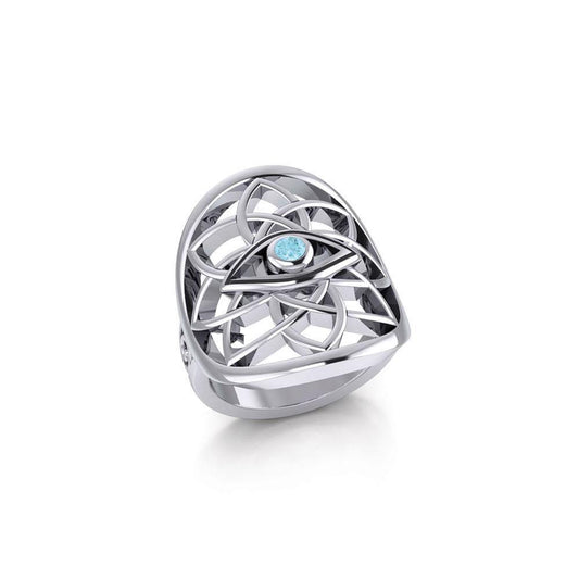 Flower of Life Eye Silver Ring with Gem TRI2168