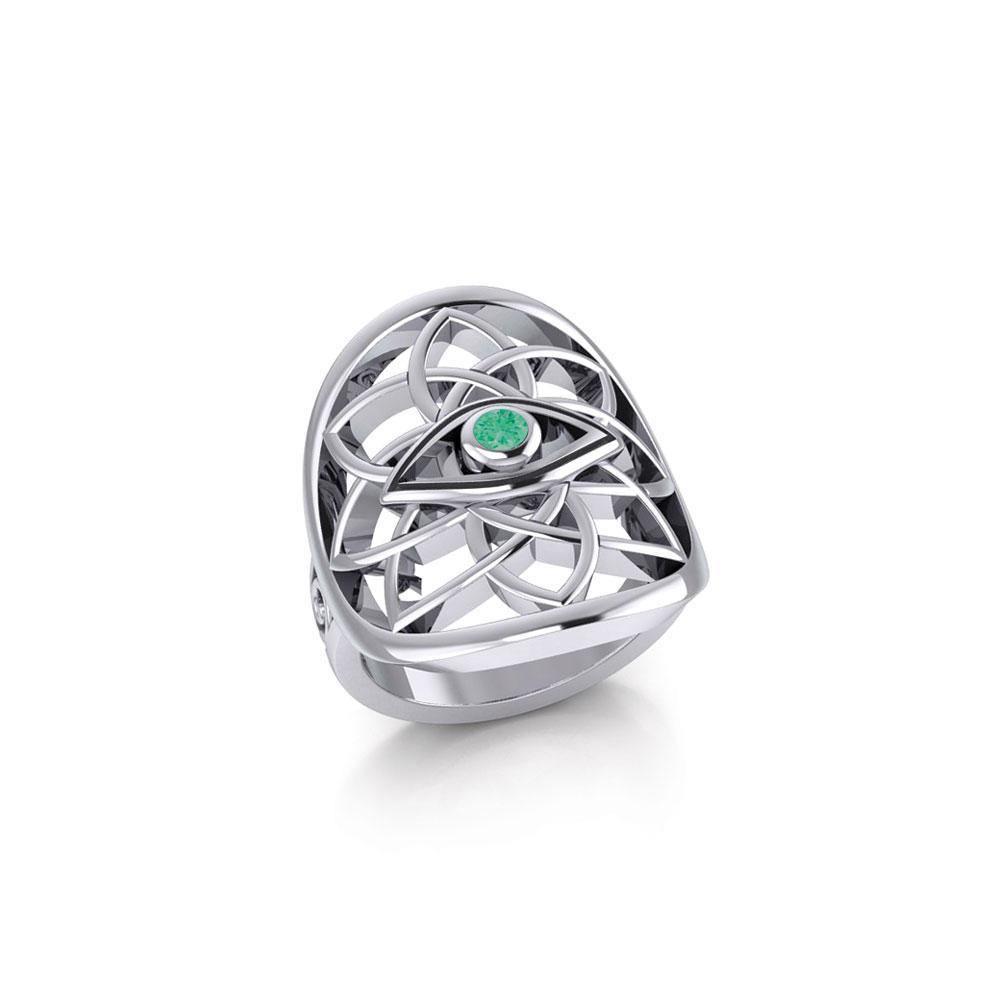 Flower of Life Eye Silver Ring with Gem TRI2168