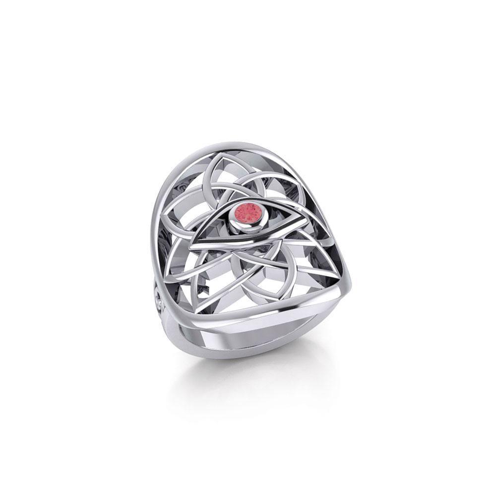 Flower of Life Eye Silver Ring with Gem TRI2168