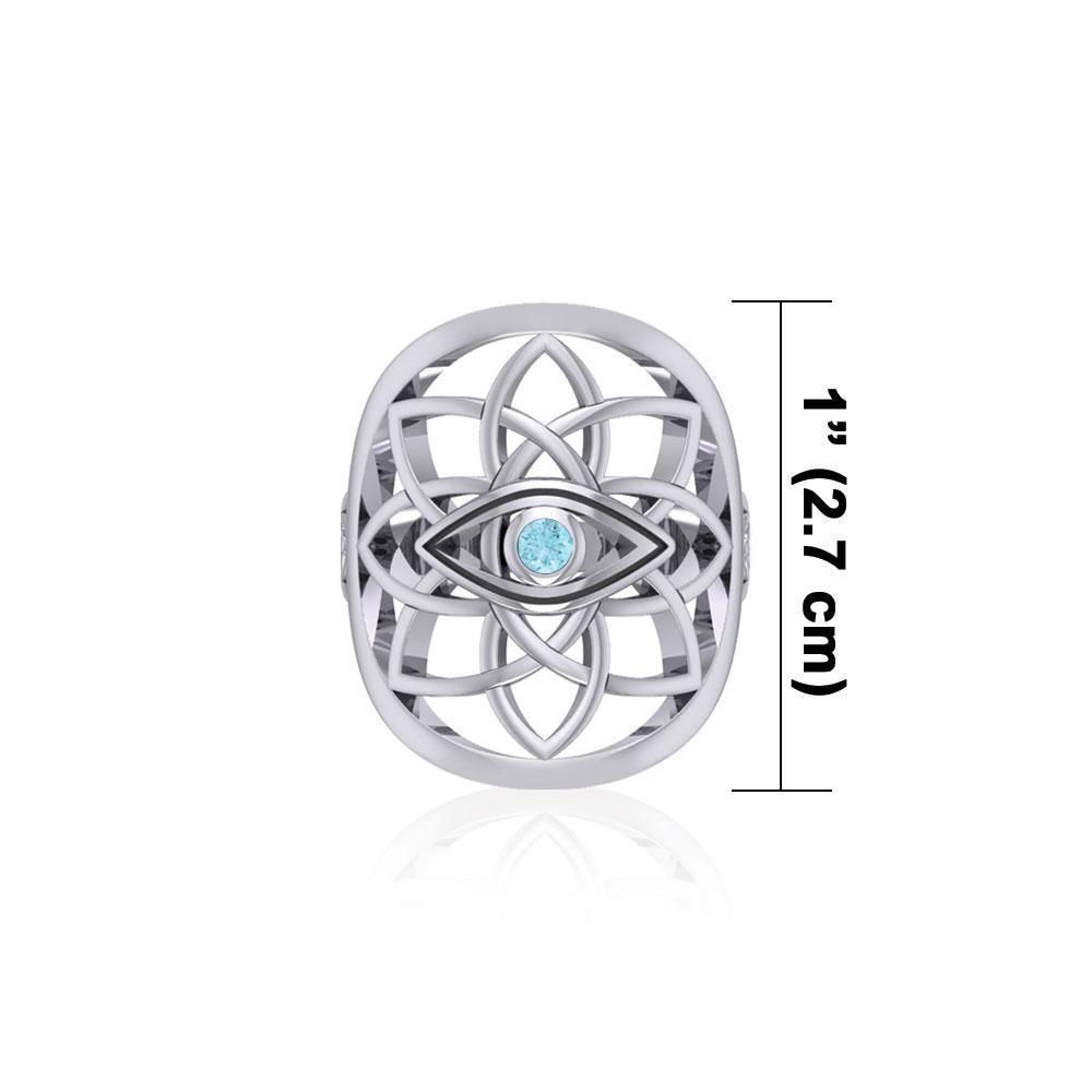Flower of Life Eye Silver Ring with Gem TRI2168