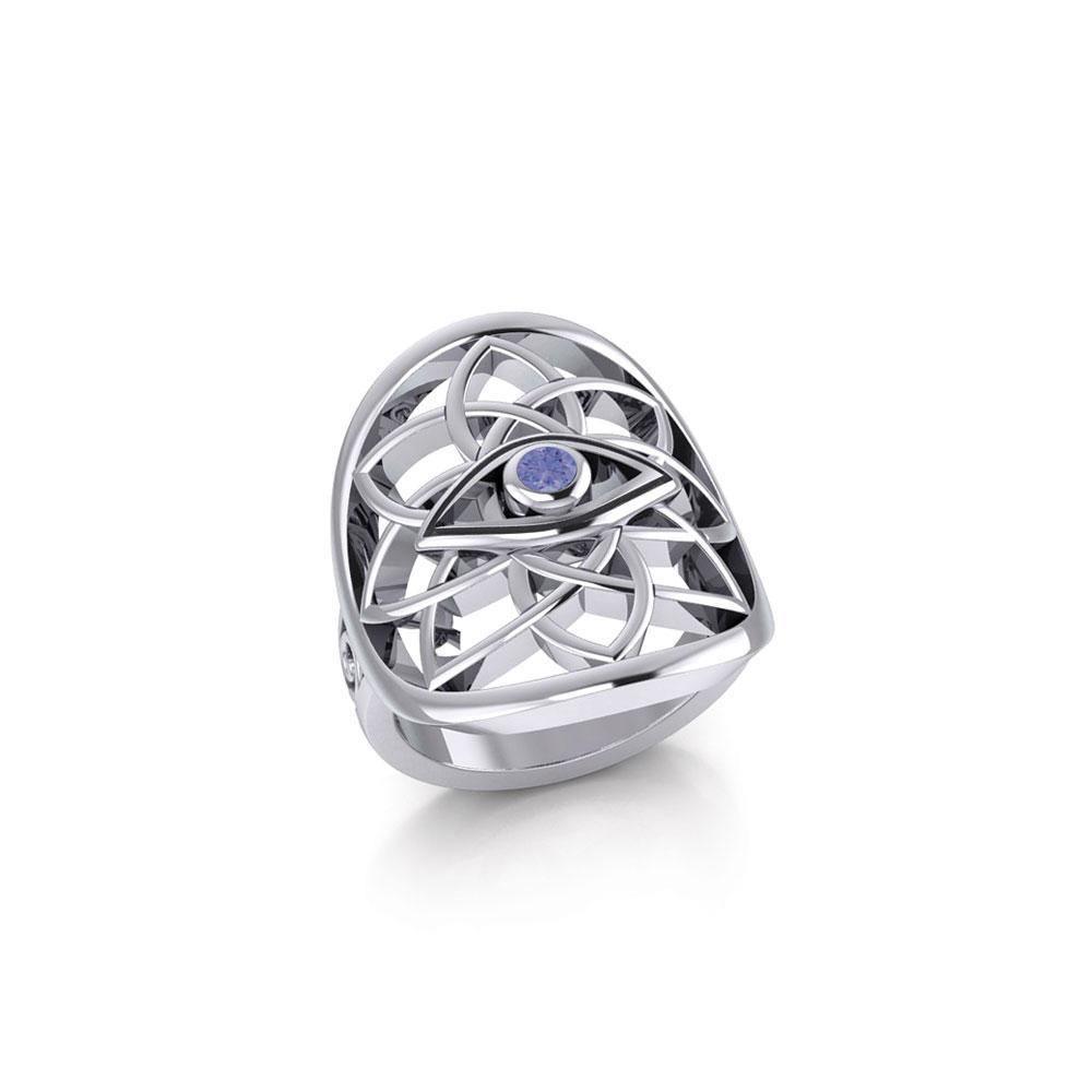 Flower of Life Eye Silver Ring with Gem TRI2168