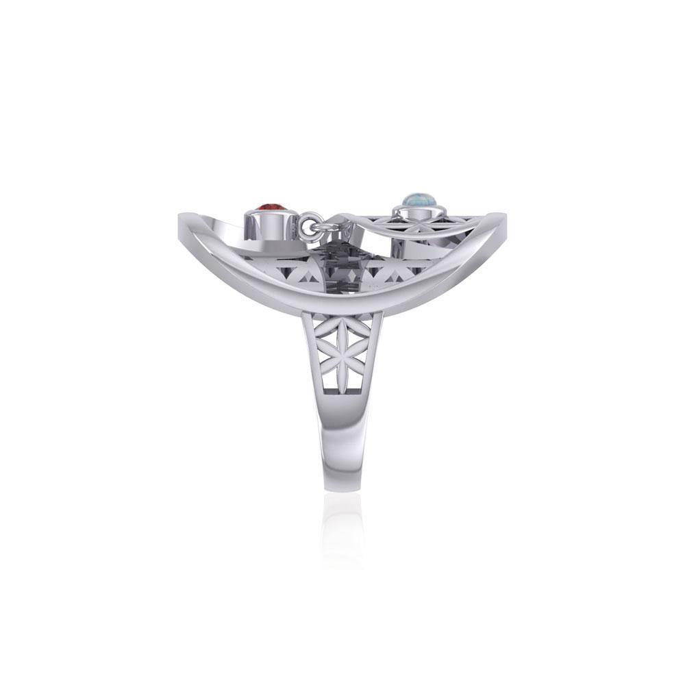 Yin Yang Flower of Life Silver Ring with Gem TRI2169