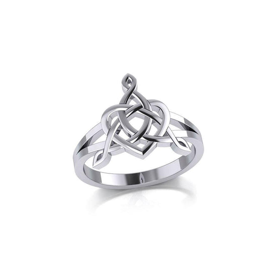 Celtic Father-Mother-Child "Family A Born For Eternity" Triquetra or Trinity Heart Silver Ring TRI2261
