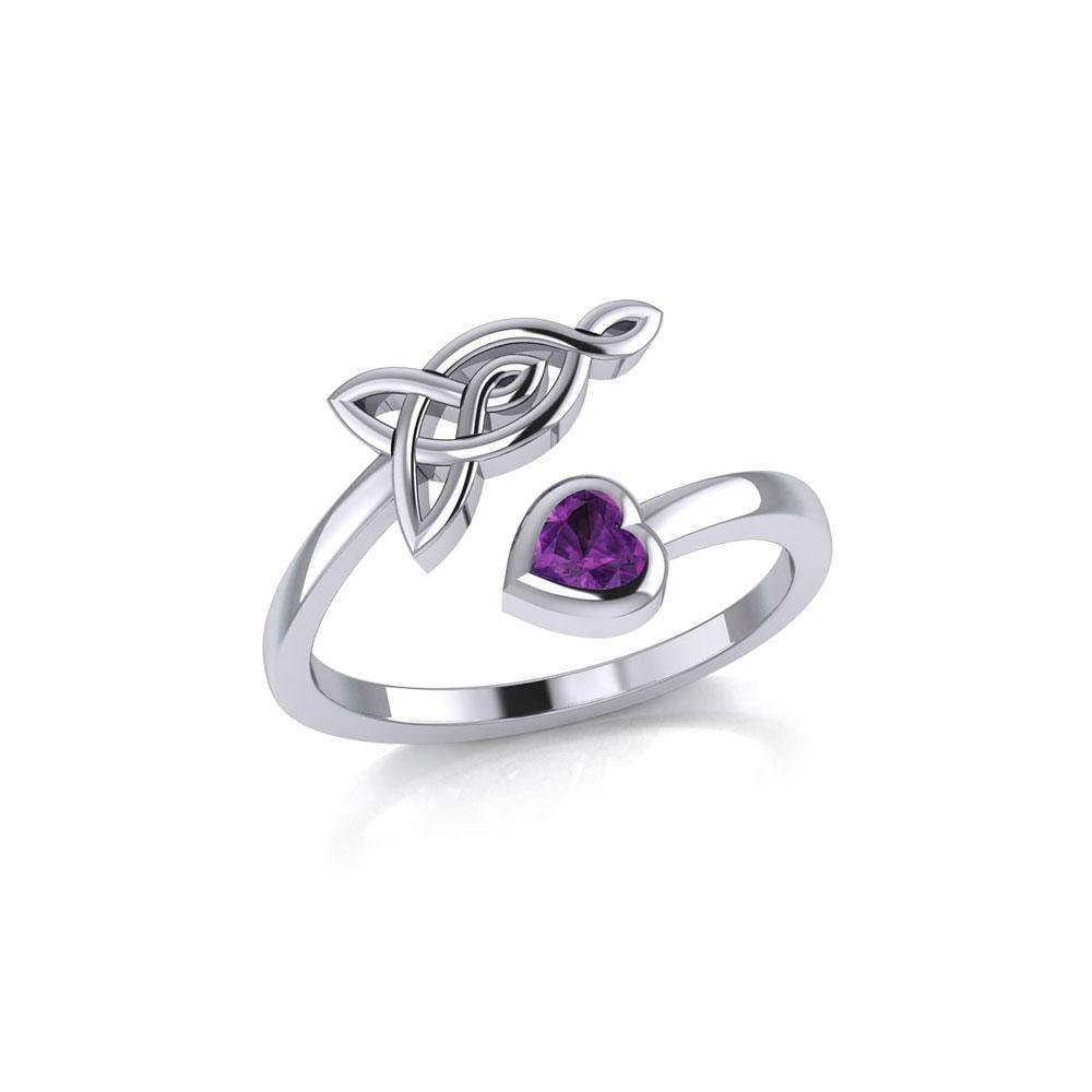 Celtic Motherhood Triquetra or Trinity Knot Silver Ring With Heart Gem TRI2264