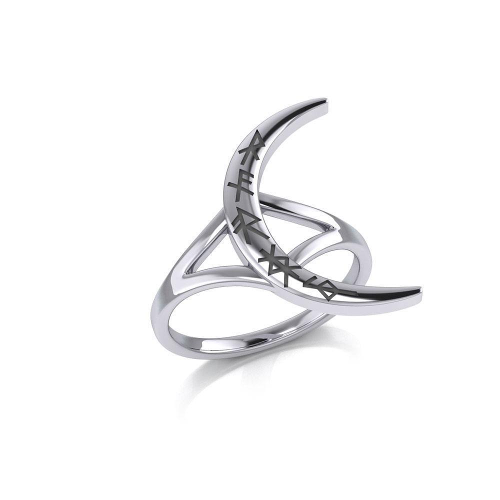 Crescent Moon with Meaningful Bind Runes Ring TRI2267