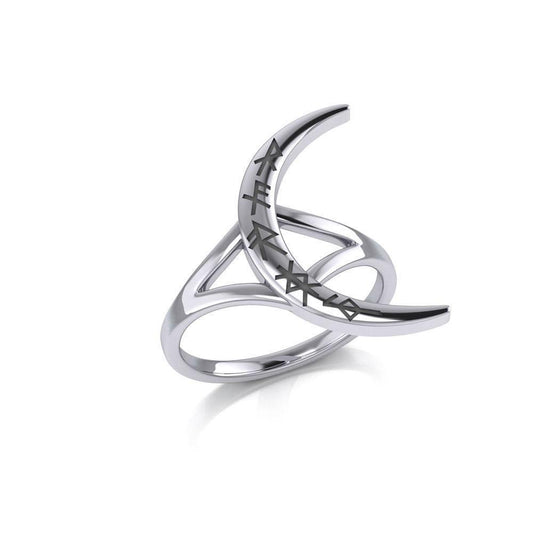 Crescent Moon with Meaningful Bind Runes Ring TRI2267