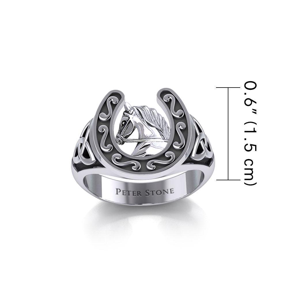 Horseshoe Equestrian Silver Ring with Celtic TRI2286