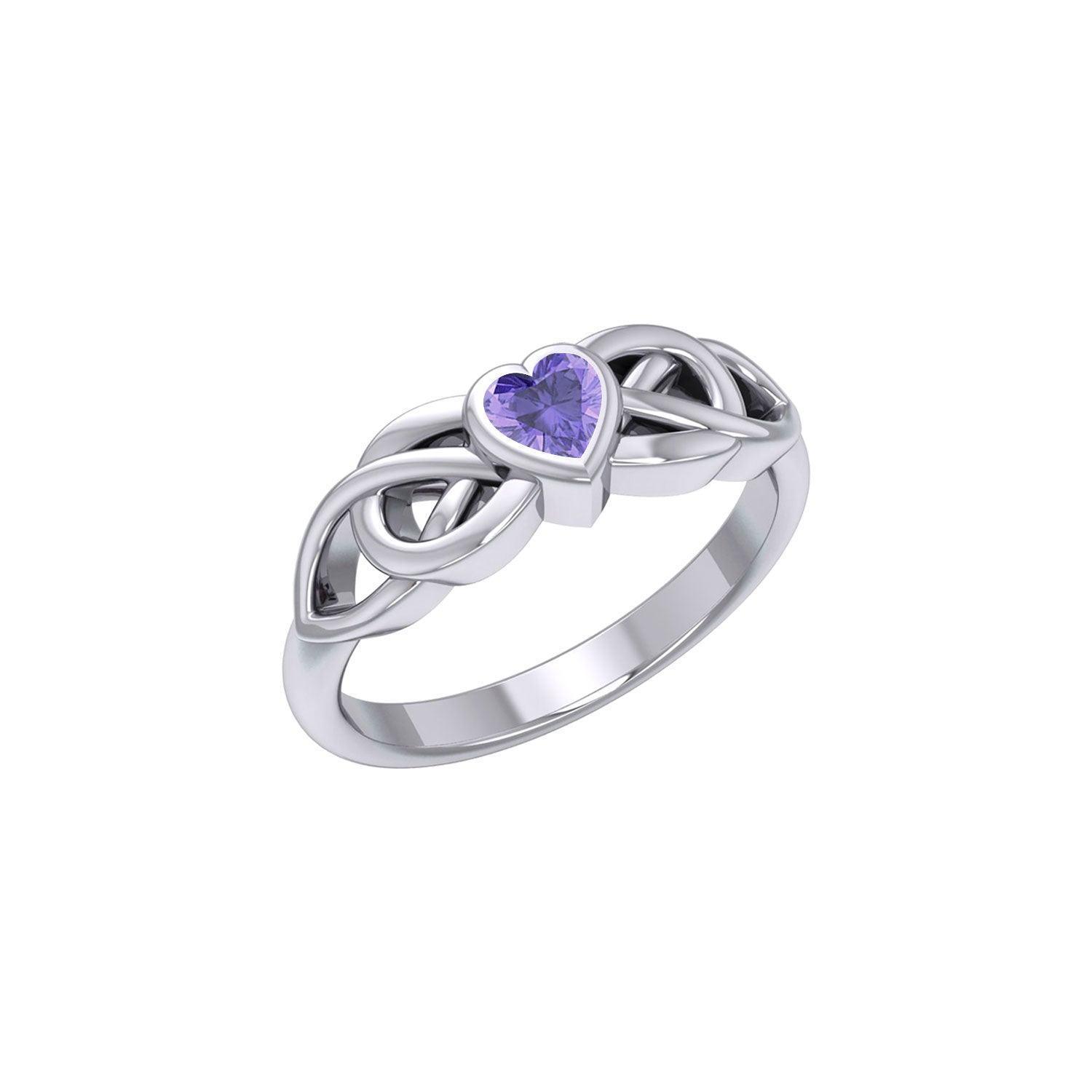 Celtic Knotwork Ring With Heart Gemstone TRI2306