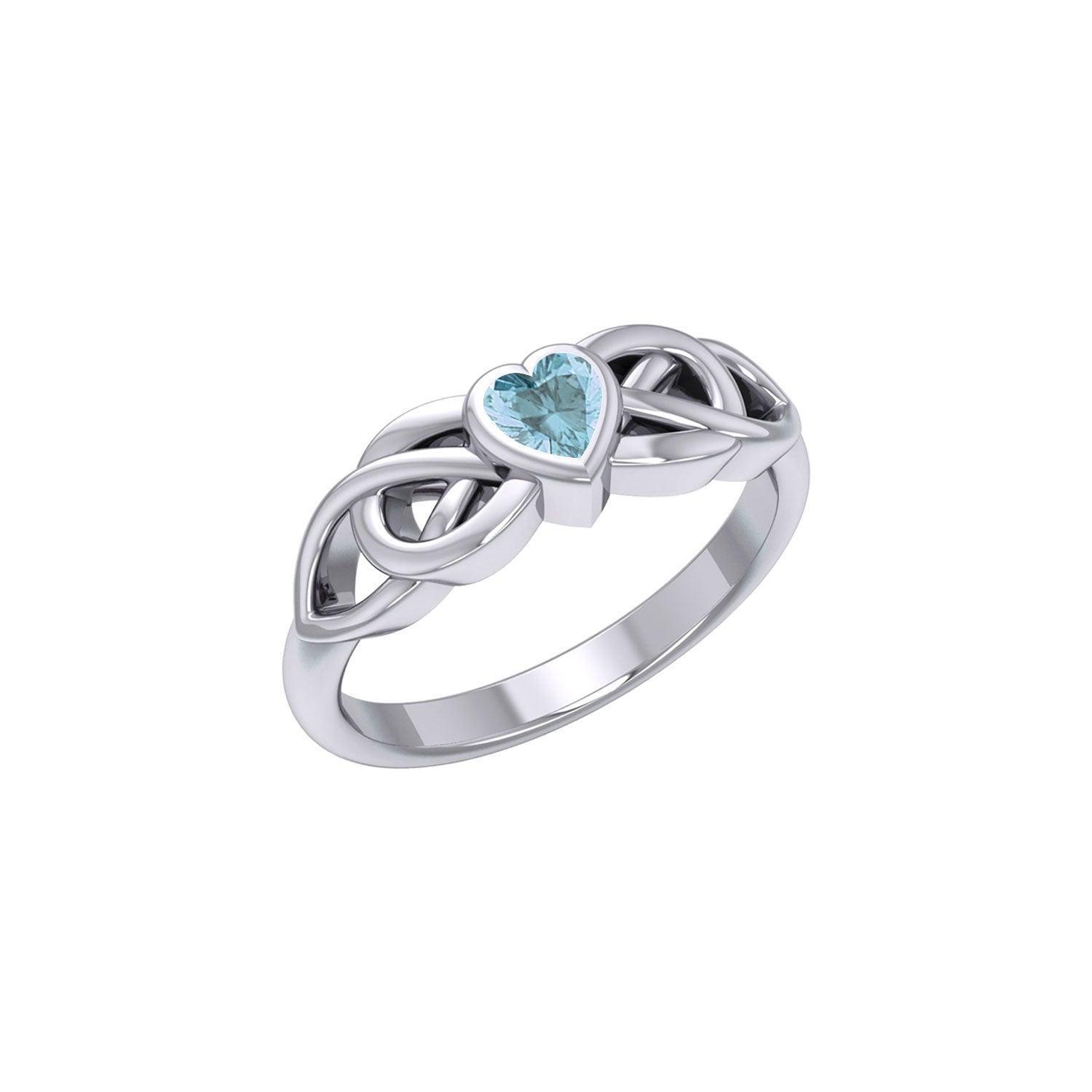 Celtic Knotwork Ring With Heart Gemstone TRI2306