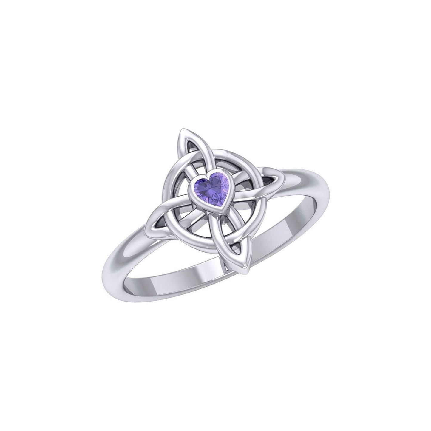 Celtic Four Point Knot Ring With Heart Gemstone TRI2307