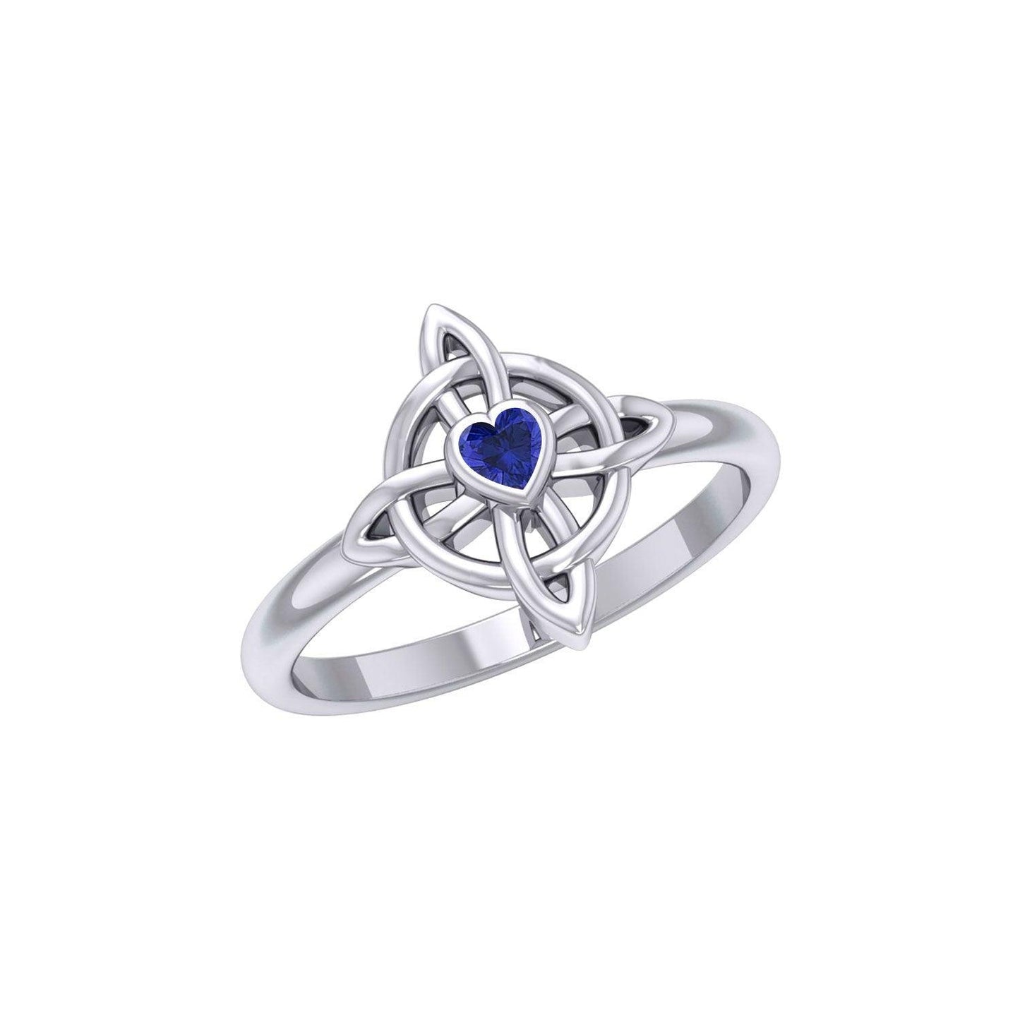 Celtic Four Point Knot Ring With Heart Gemstone TRI2307