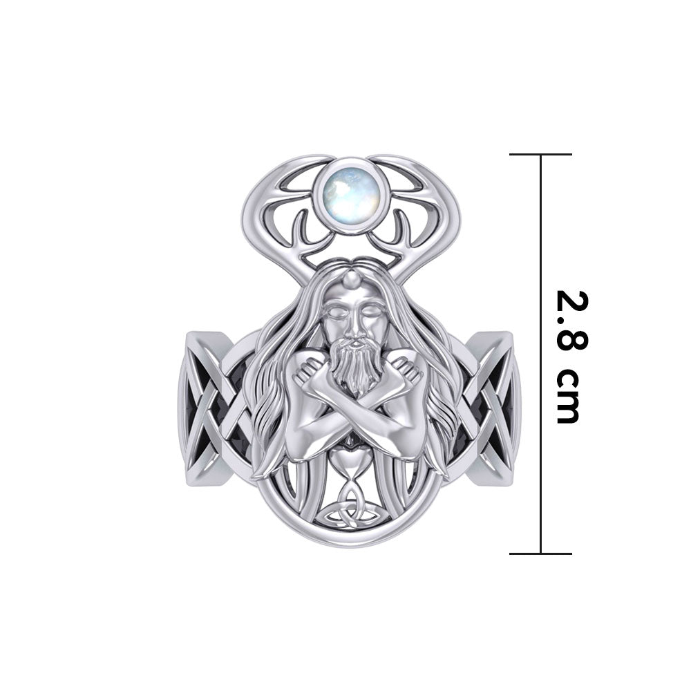 Cernunno the Powerful Horned God Silver Ring TRI2331