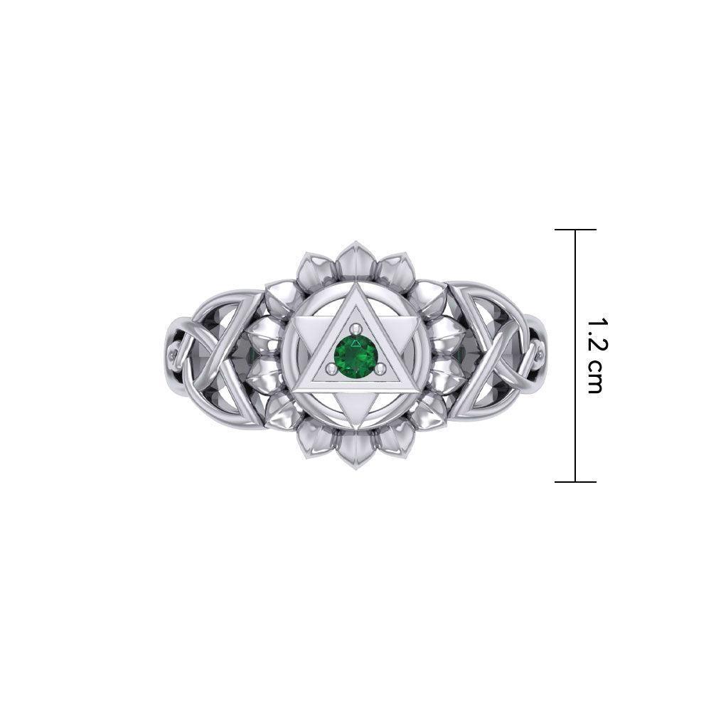 Anahata Heart Chakra with Celtic Designs Sterling Silver Ring TRI2340