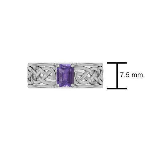 Celtic Knotwork Silver Wedding Ring with Gemstone TRI2361