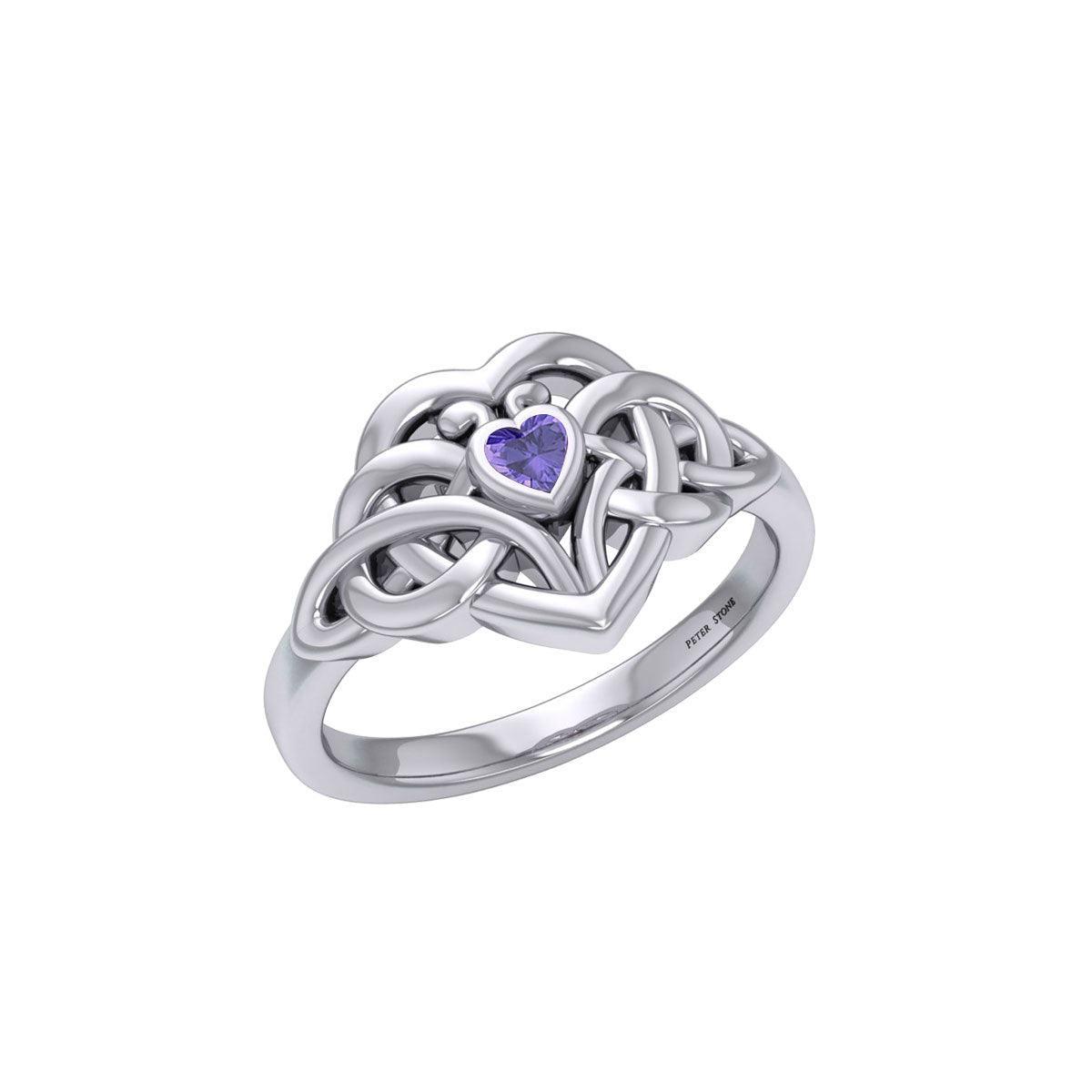 Celtic Knotwork Heart Ring With Heart Gemstone TRI2362