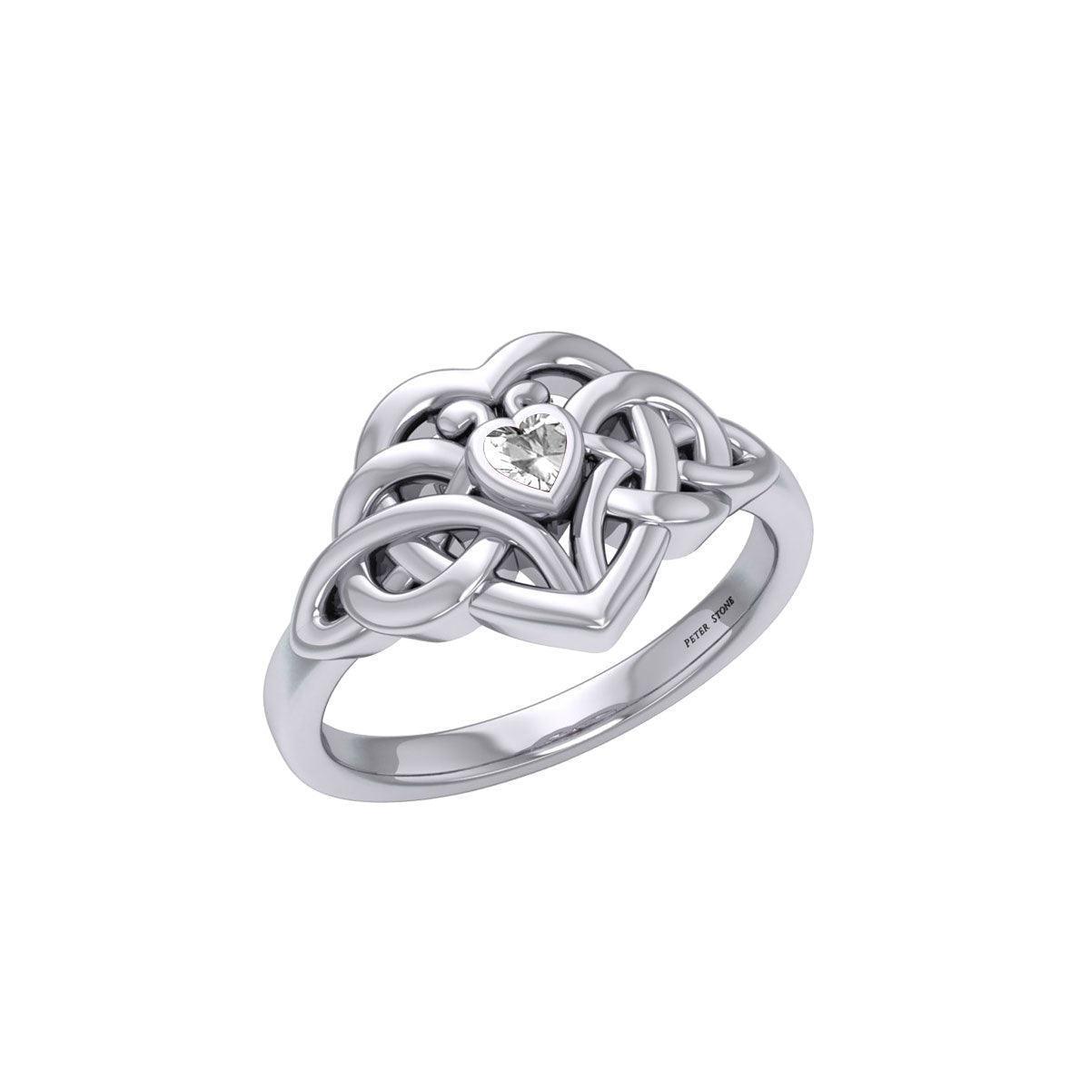 Celtic Knotwork Heart Ring With Heart Gemstone TRI2362