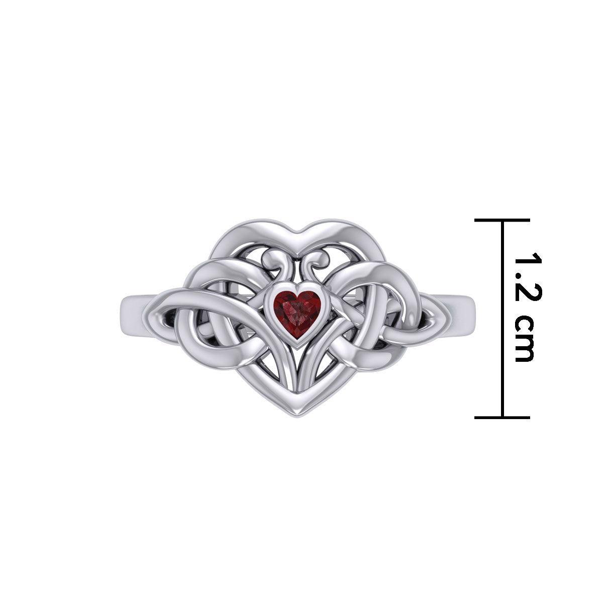 Celtic Knotwork Heart Ring With Heart Gemstone TRI2362