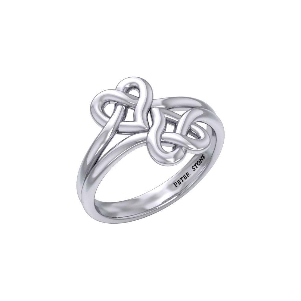 Double Celtic Heart Silver Ring TRI2391 - peterstone.dropshipping