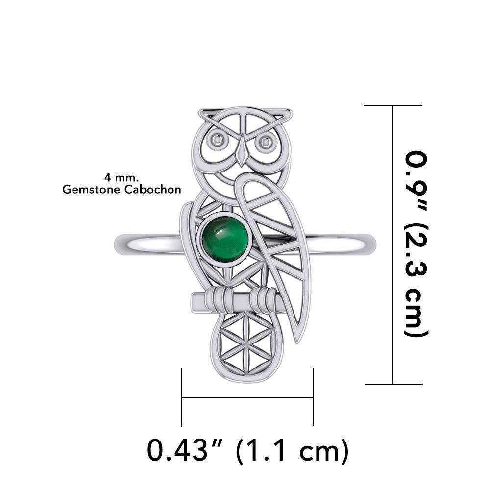 Silver Flower of Life Owl Ring With Gemstone TRI2407