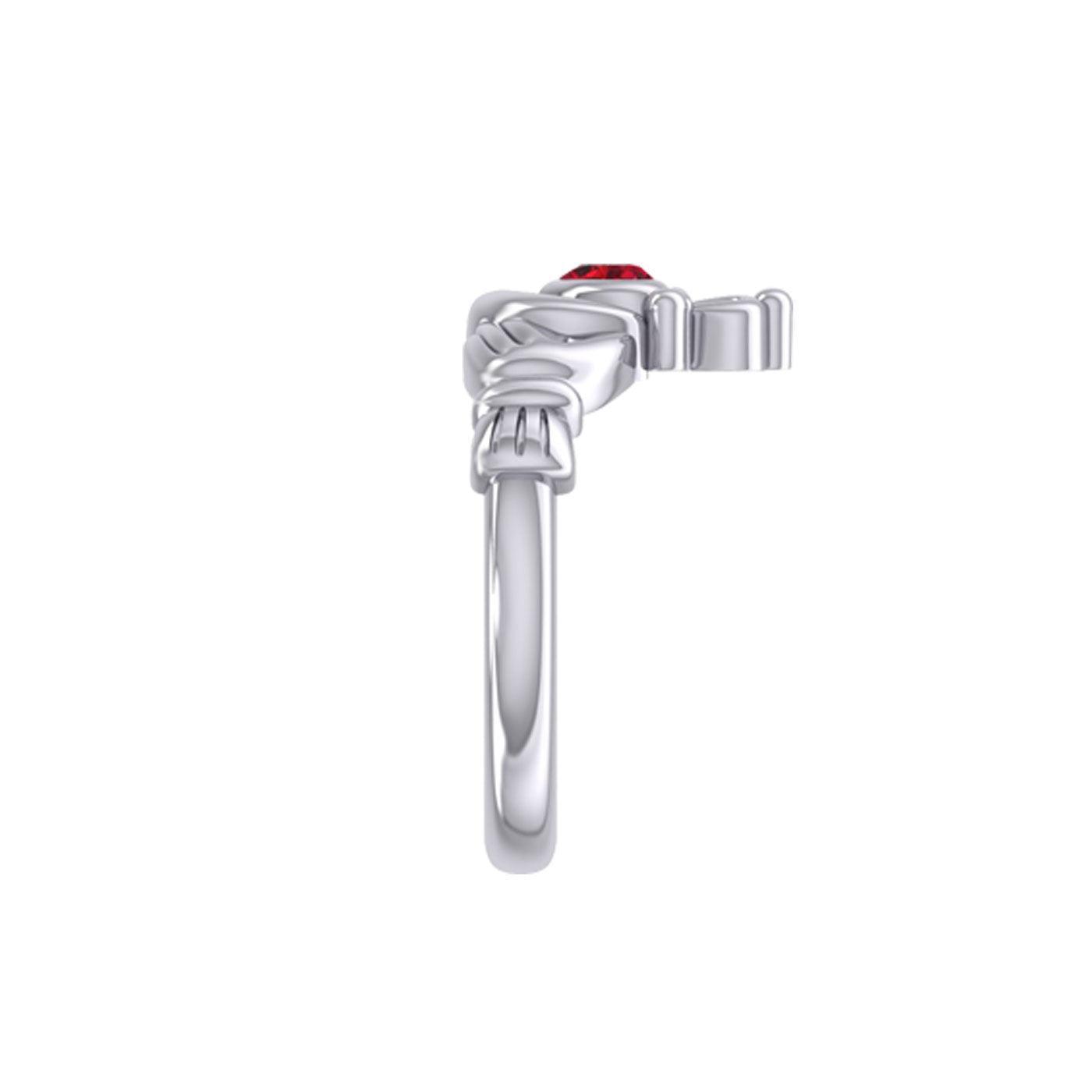 Claddagh with Crescent Moon Silver Ring with Heart Gemstone TRI2410 - peterstone.dropshipping