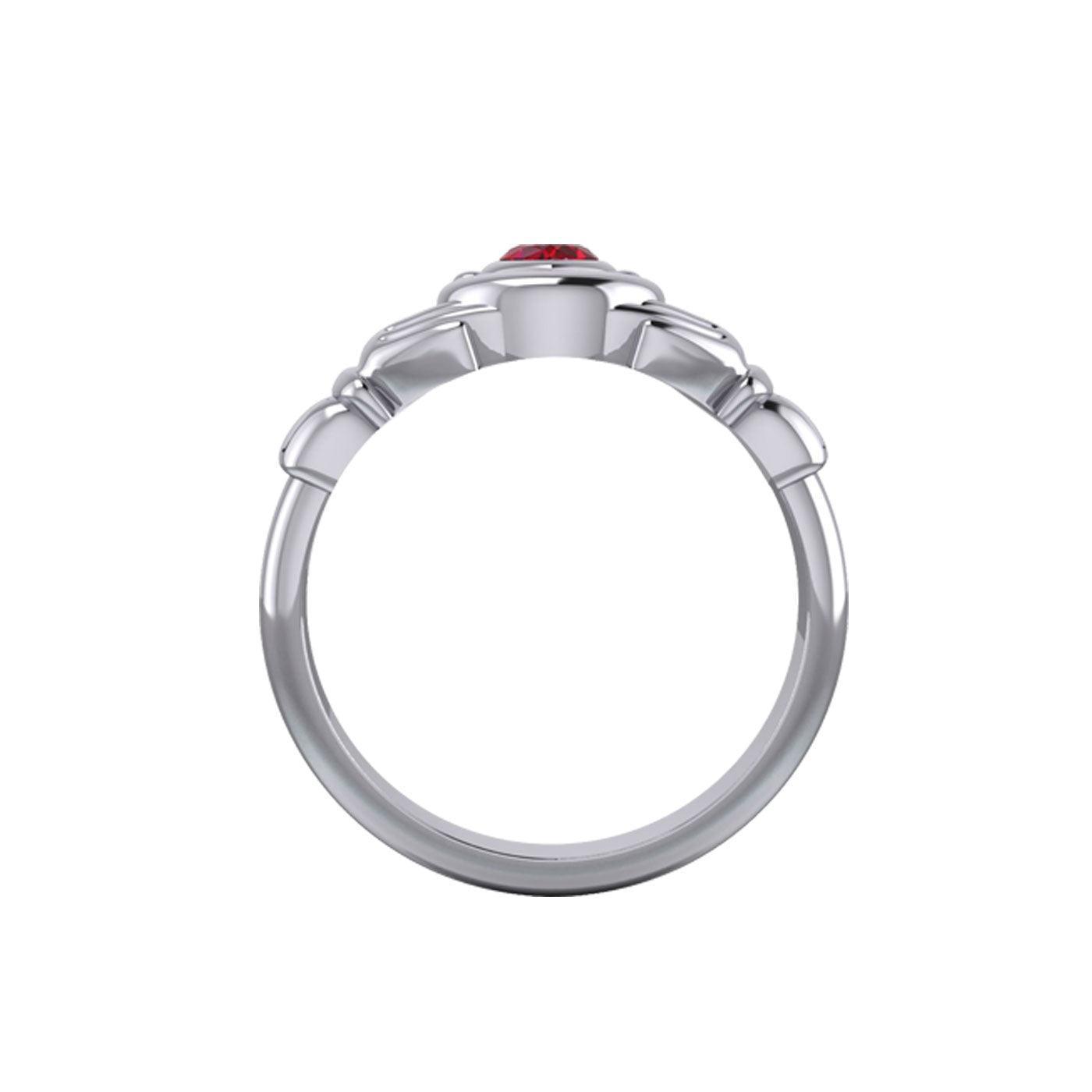 Claddagh with Crescent Moon Silver Ring with Heart Gemstone TRI2410