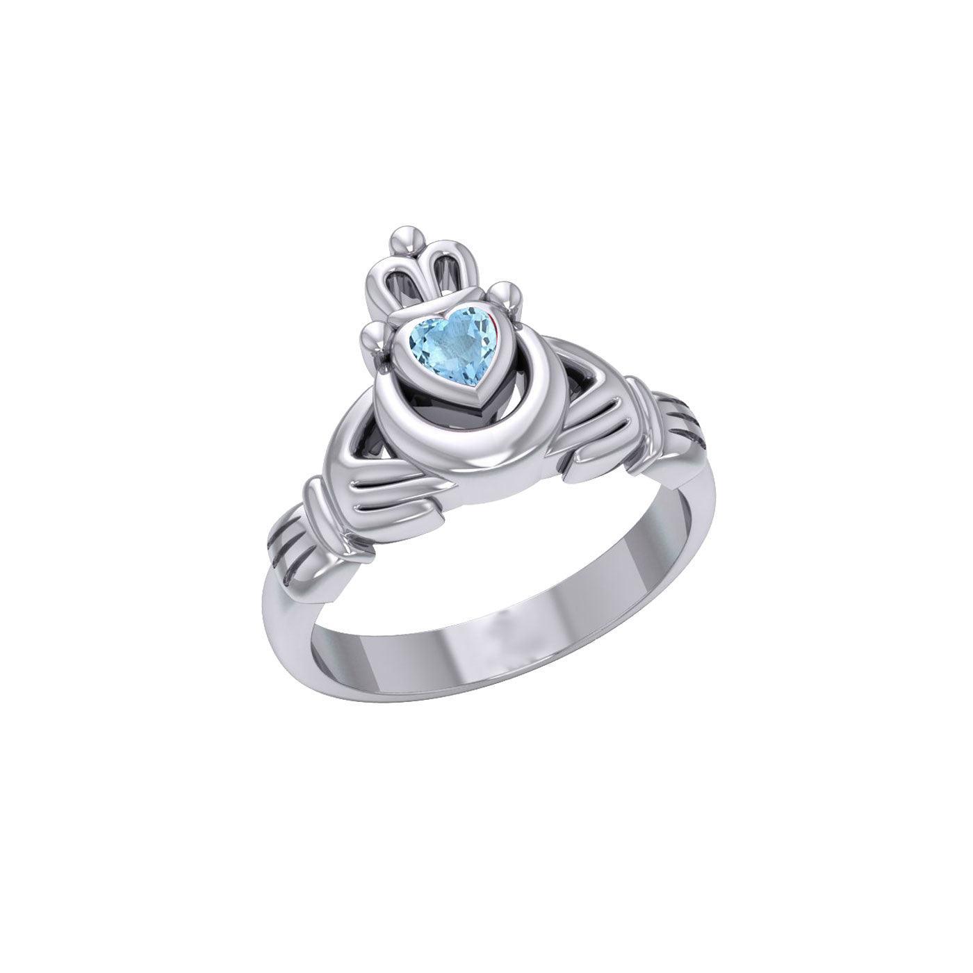 Claddagh with Crescent Moon Silver Ring with Heart Gemstone TRI2410 - peterstone.dropshipping