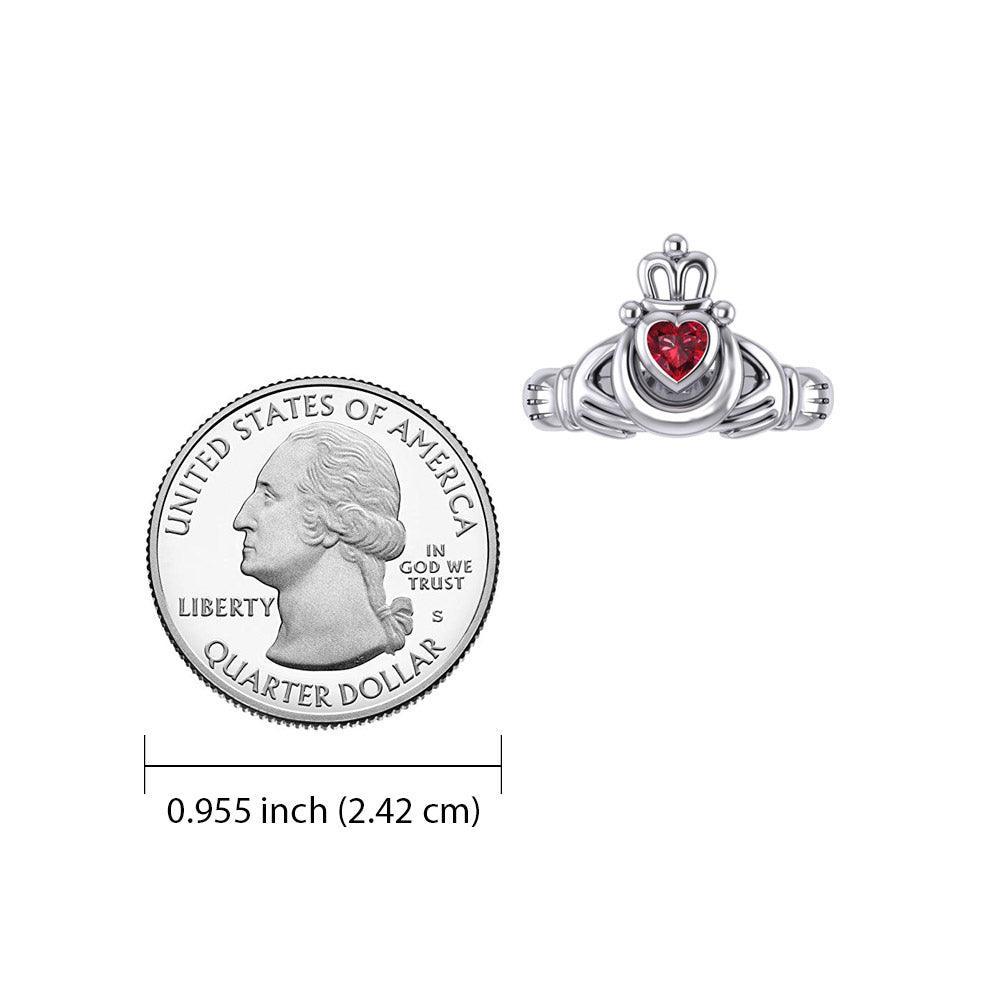 Claddagh with Crescent Moon Silver Ring with Heart Gemstone TRI2410 - peterstone.dropshipping