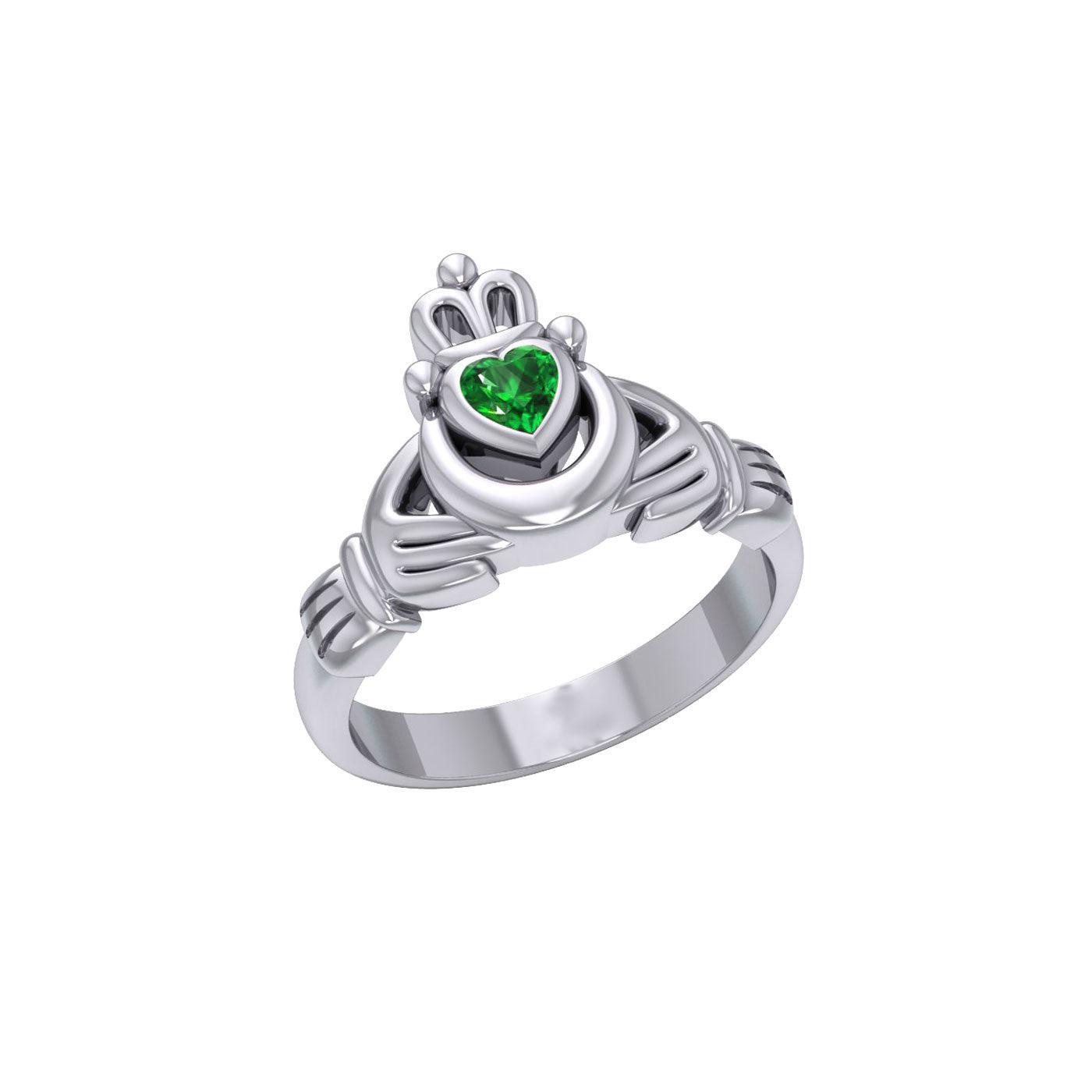 Claddagh with Crescent Moon Silver Ring with Heart Gemstone TRI2410 - peterstone.dropshipping