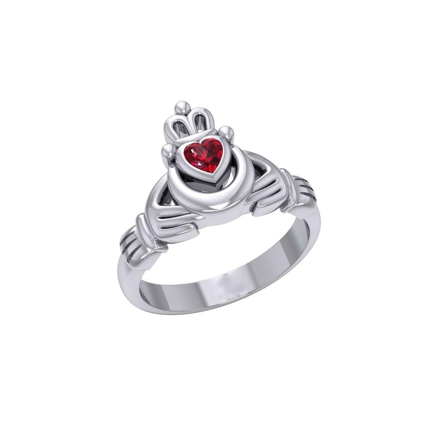 Claddagh with Crescent Moon Silver Ring with Heart Gemstone TRI2410 - peterstone.dropshipping