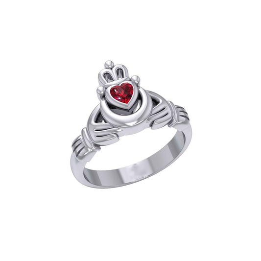 Claddagh with Crescent Moon Silver Ring with Heart Gemstone TRI2410 - peterstone.dropshipping