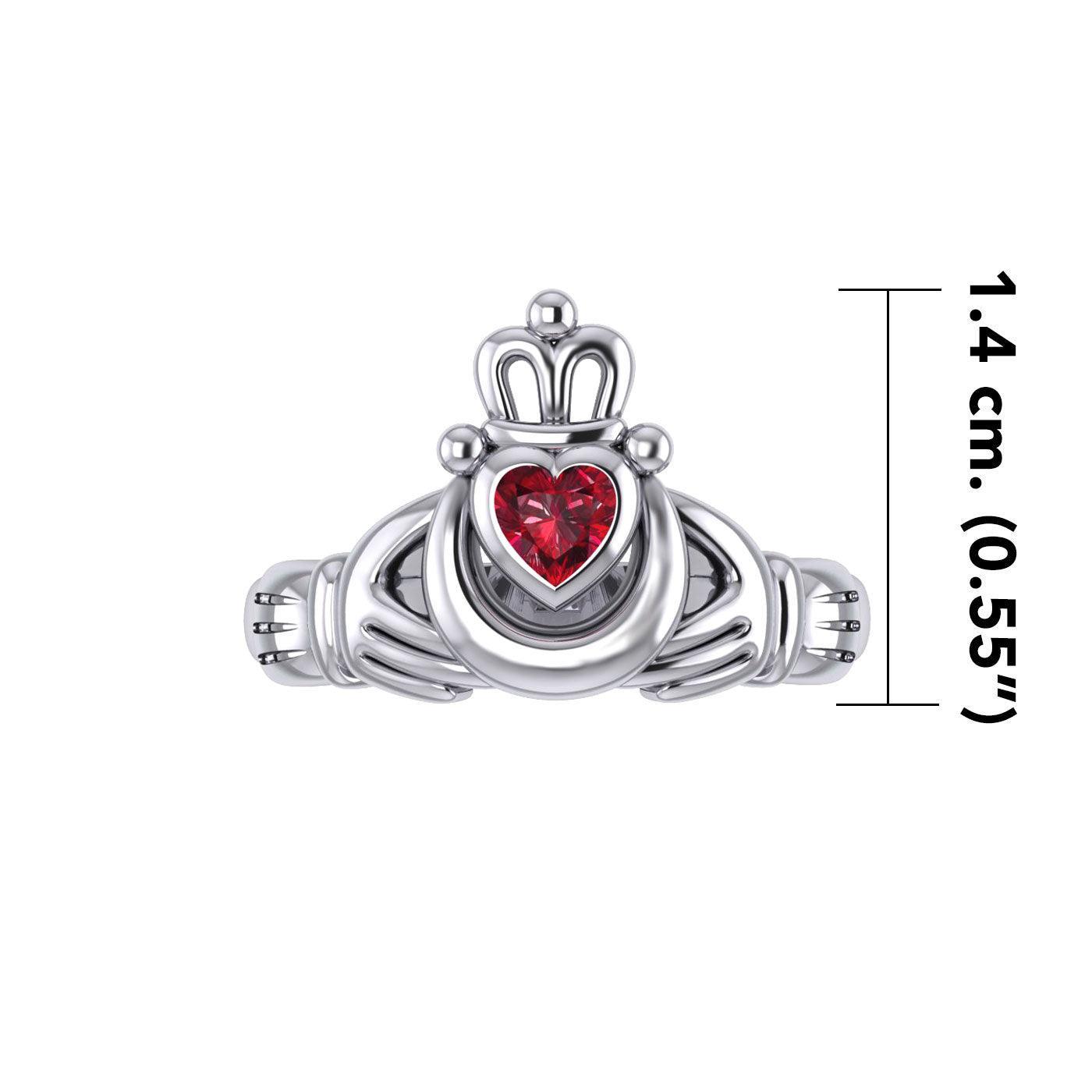 Claddagh with Crescent Moon Silver Ring with Heart Gemstone TRI2410 - peterstone.dropshipping