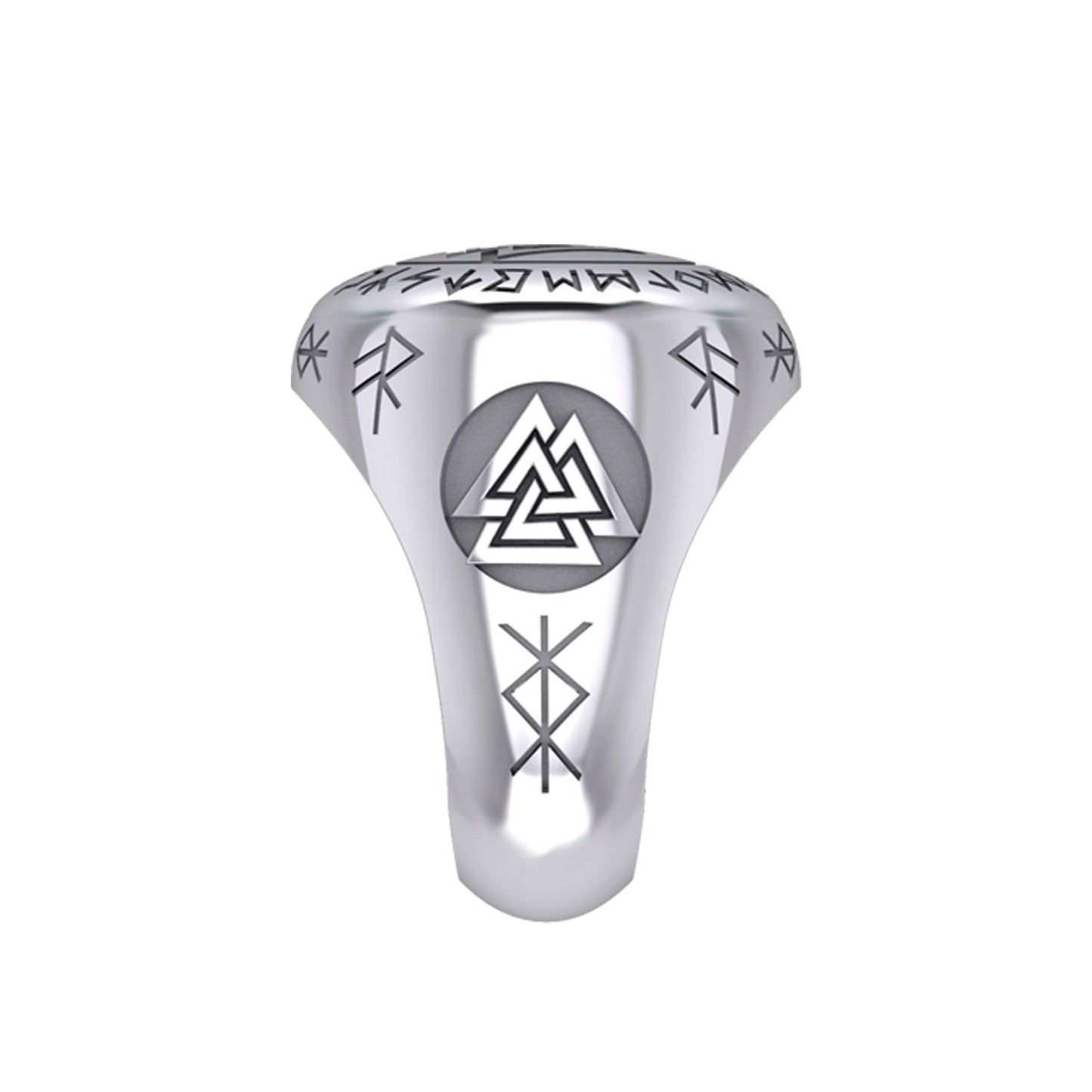 Norse Viking Valknut Silver Ring with Rune Symbols TRI2413