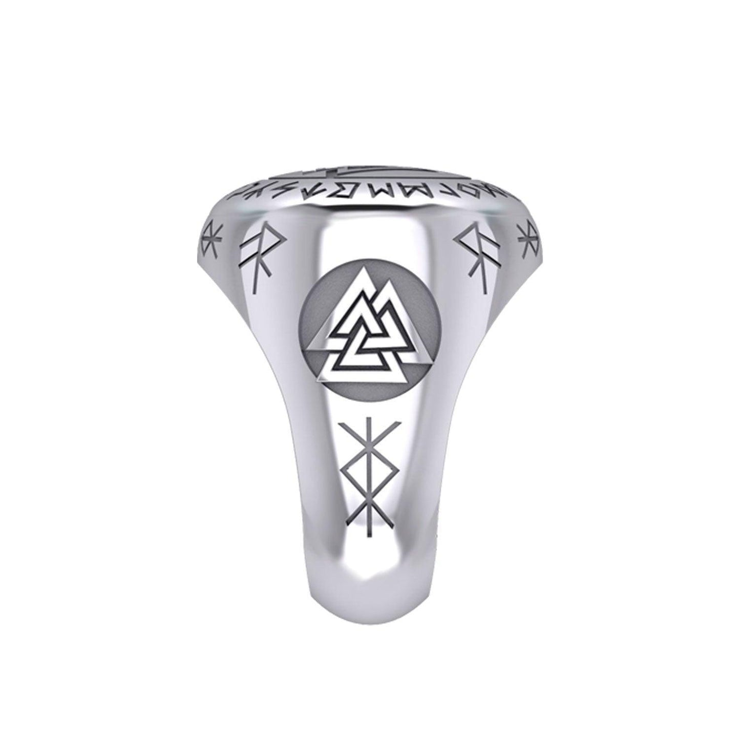 Norse Viking Valknut Silver Ring with Rune Symbols TRI2413