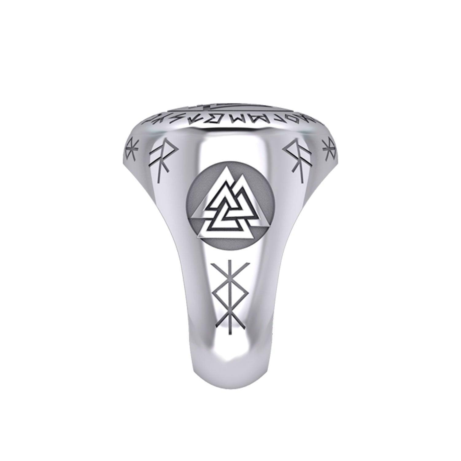 Norse Viking Valknut Silver Ring with Rune Symbols TRI2413