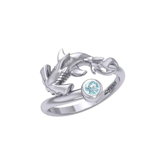 Hammerhead Shark Silver Ring with Gemstone TRI2427