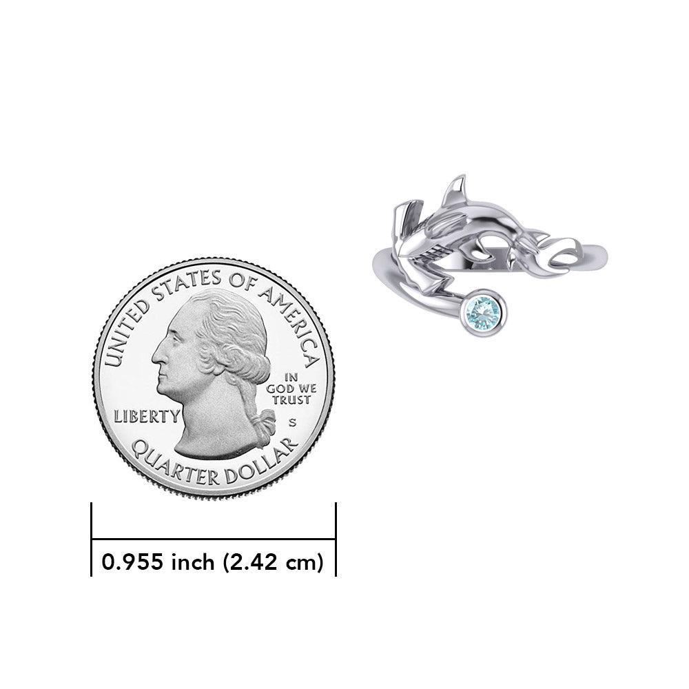 Hammerhead Shark Silver Ring with Gemstone TRI2427